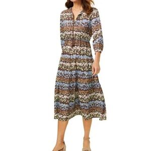 J. McLaughlin Hortense Chocolate Brown Falmouth Floral Midi Dress Women’s Large